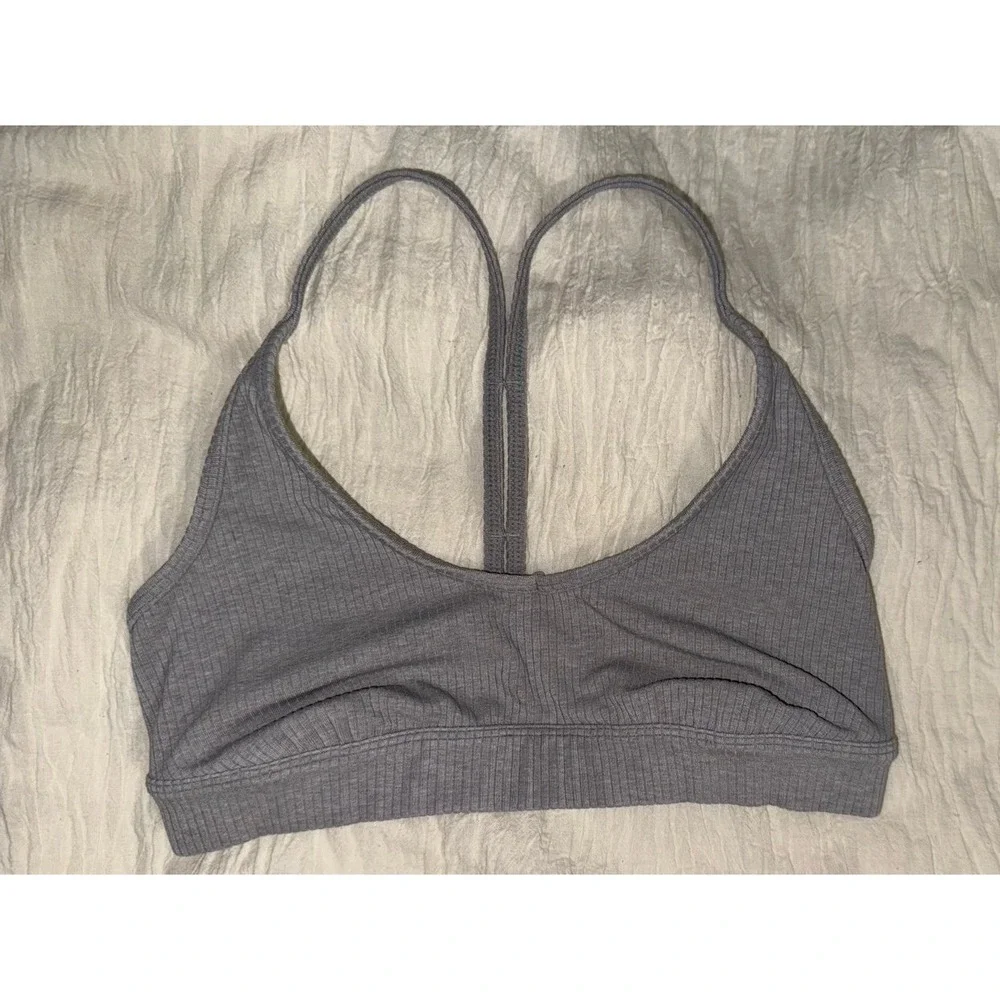 Alo gray blissful ribbed bralette scoop racerback‎ straps pullover women's XS